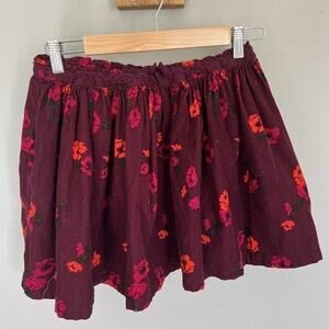 Girls‎ Lands End Burgundy Floral Corduroy Skirt Ruffle Waist Cute Casual